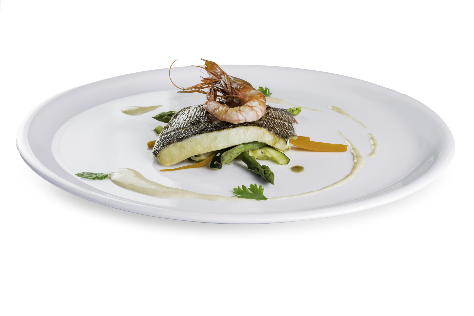 Lubina con gambas de Palamós