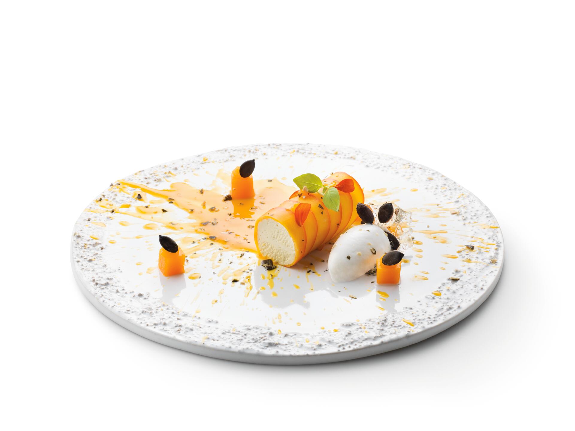 Pompoenparfait met gemarineerde pompoen en gember