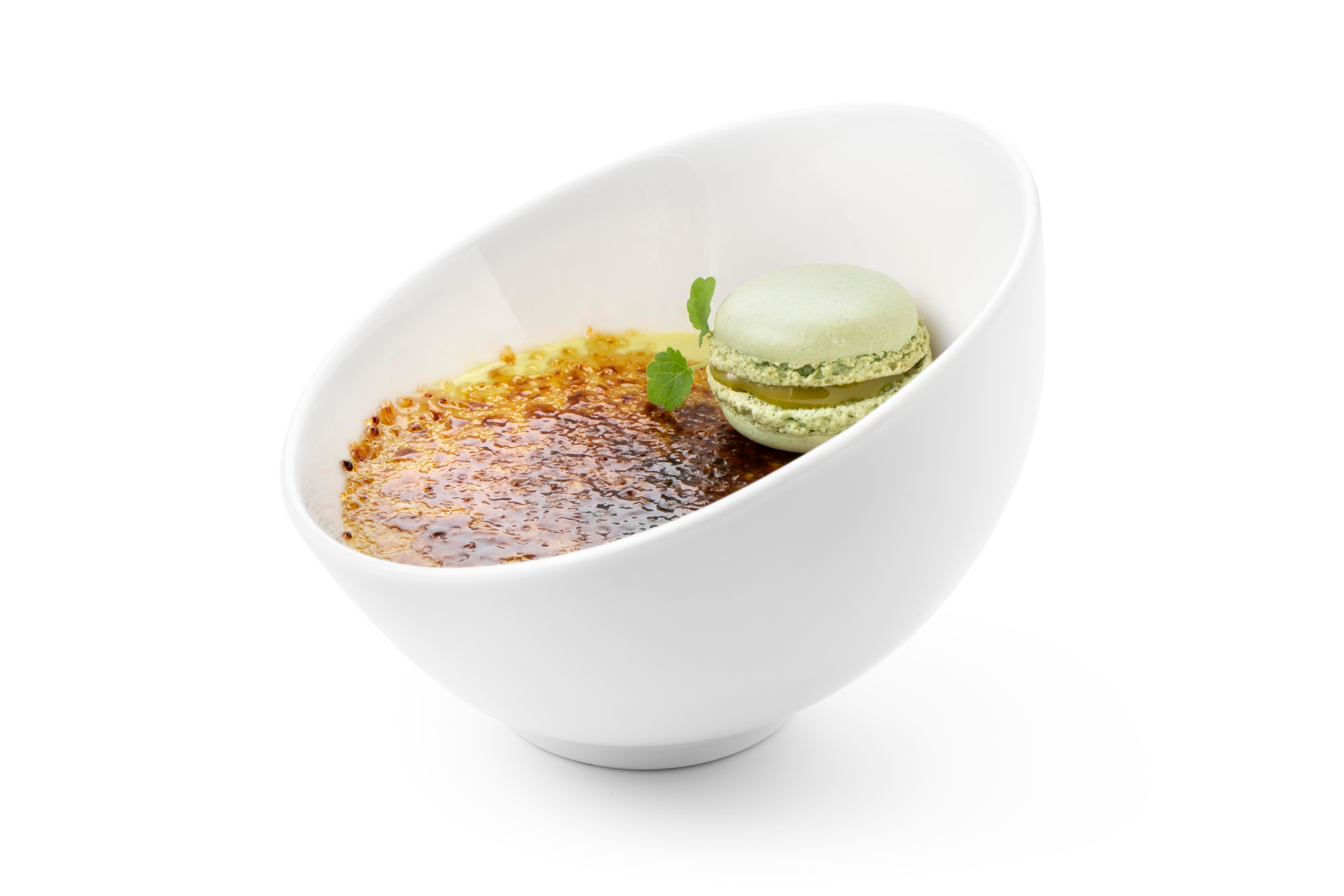 Crème brûlée met matcha en witte chocolade