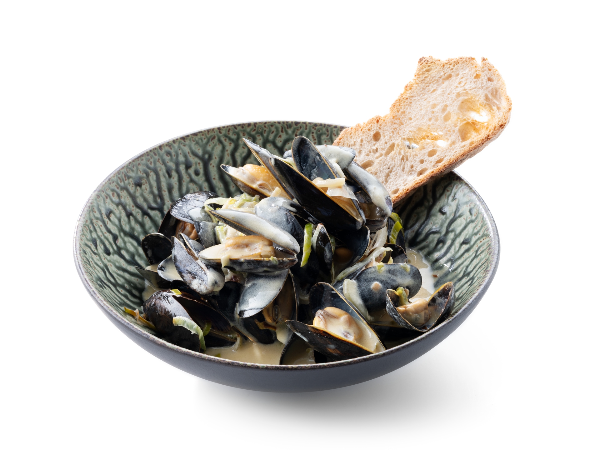 Mosselen met room, prei en cider 