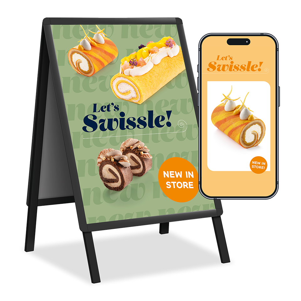 Debic Swissle marketing toolkit A-board and mobile phone.