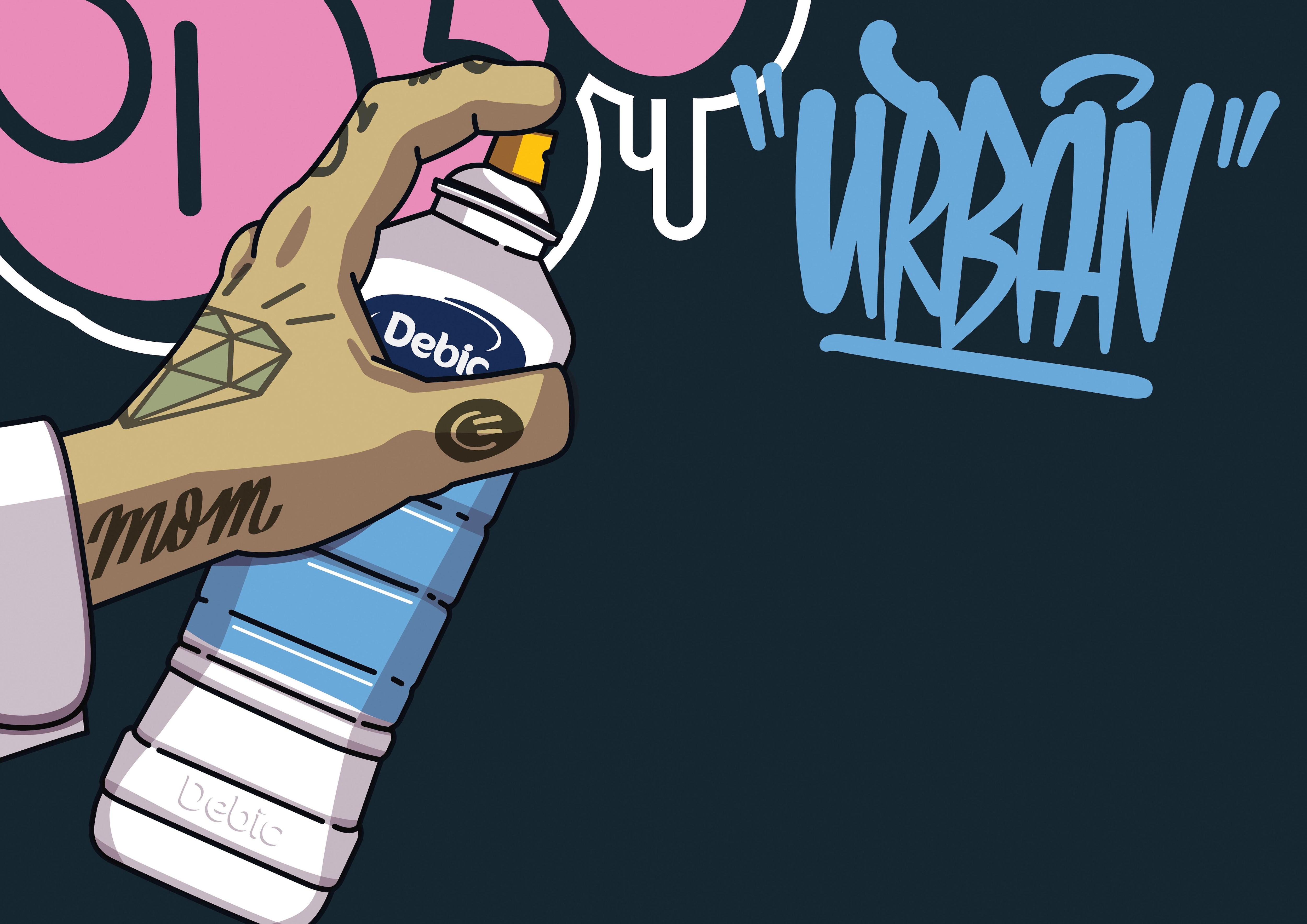 Een chef's hand die een Debic spuitbus vasthoudt