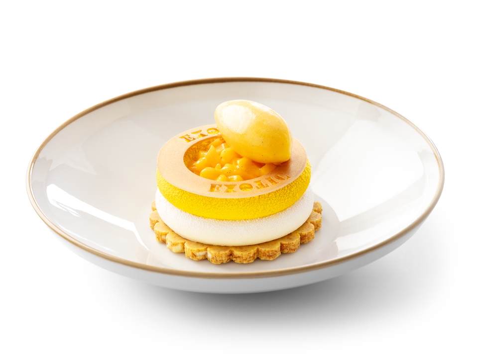 Panna cotta with lemon and lime zest, rosemary, red fruits, and sorbet.