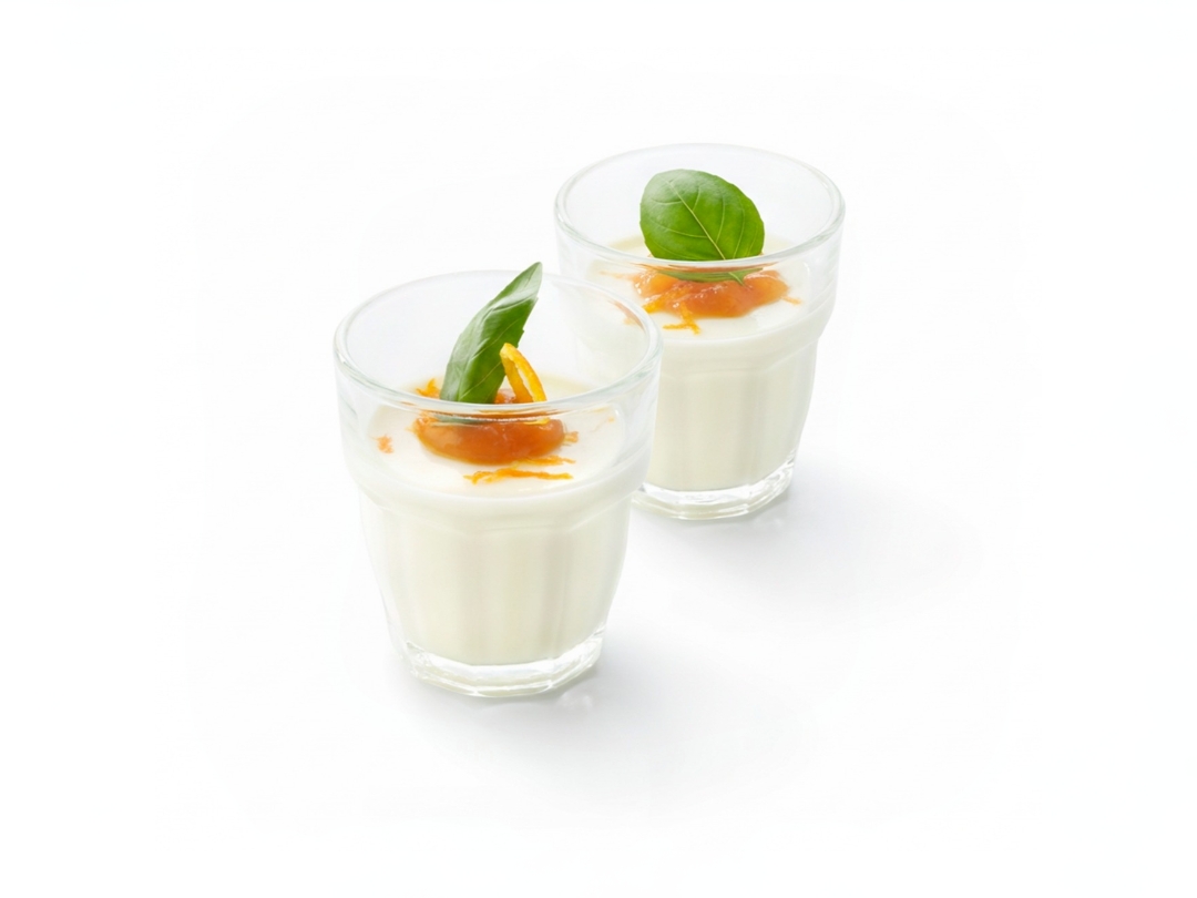Verrine lemon and basil infused panna cotta with orange gel | Debic