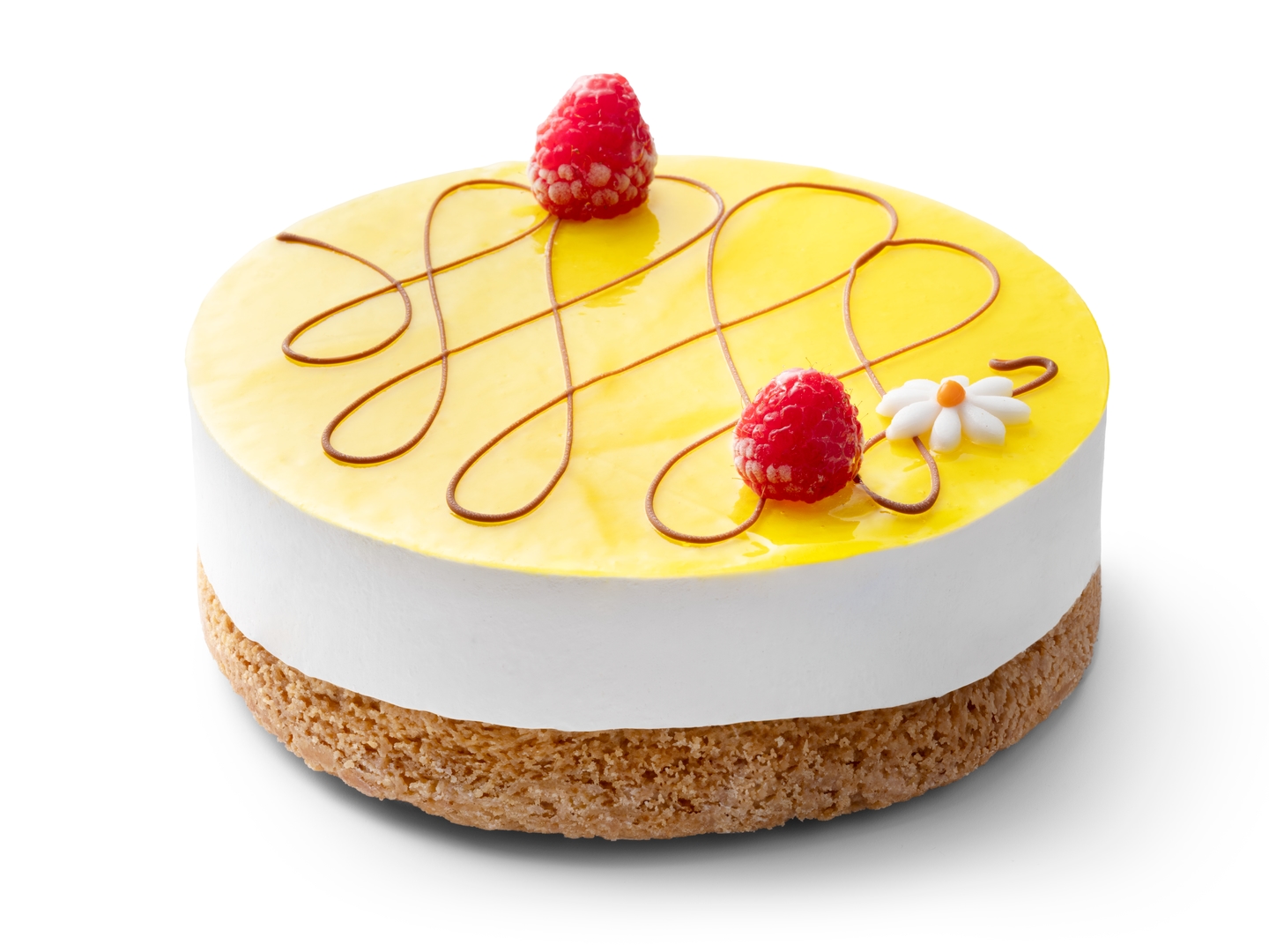 Yellow cake with raspberries