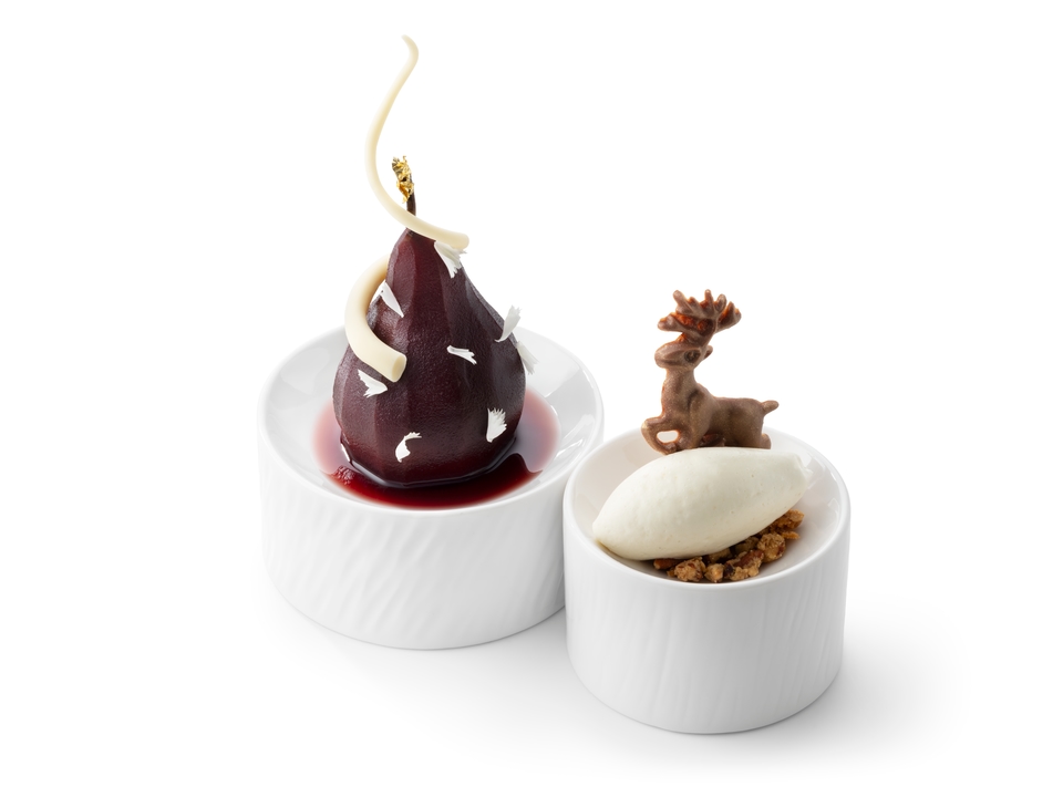 Red wine poached pear