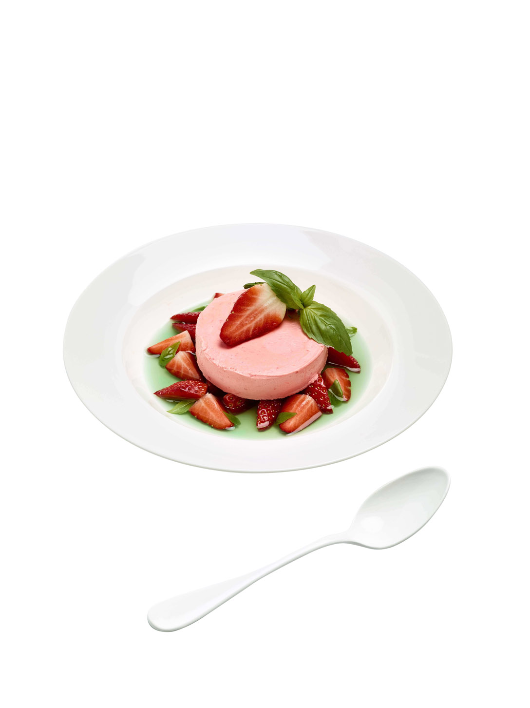 Parfait glacé fraise sur lit de fraises et sirop de basilic - photo1 | Debic