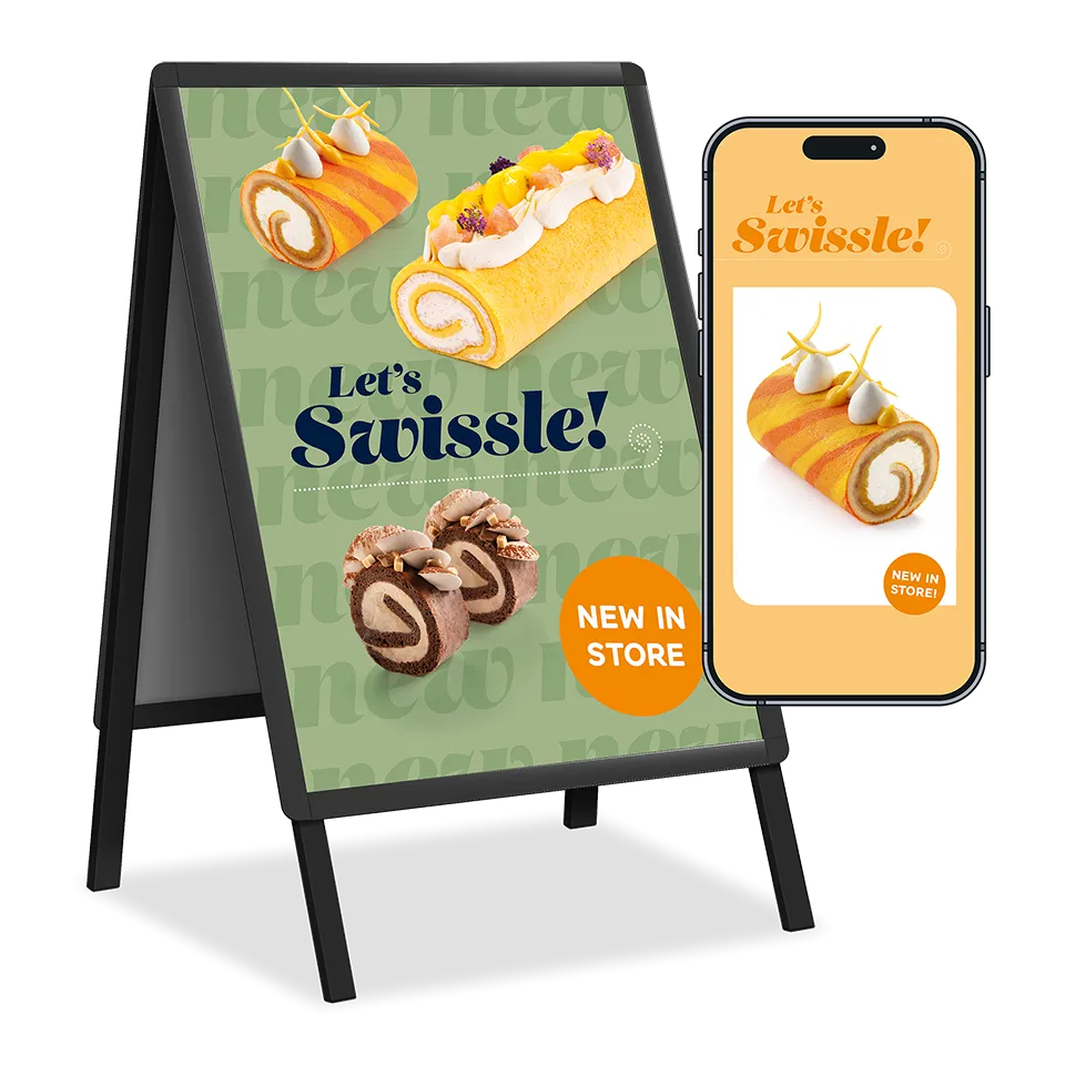 Debic Swissle marketing toolkit A-board and mobile phone.