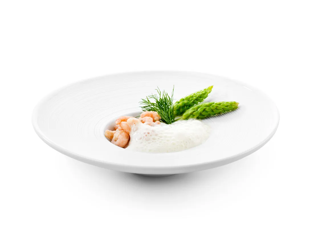Amuse aux asperges et crevettes grises
