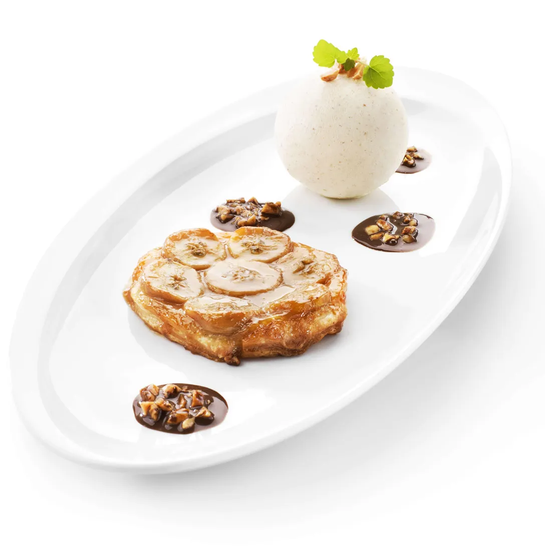 Tarte tatin à la banane et parfait aux cacahuètes