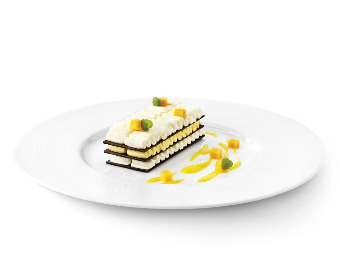 Gâteau glacé vanille-mangue-chocolat