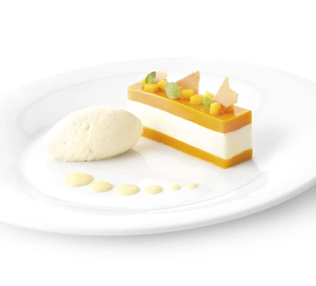 Panna Cotta à la mangue et mousse au chocolat blanc