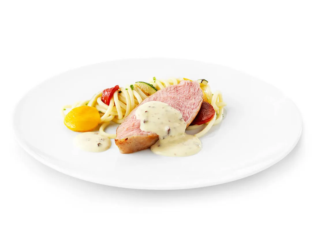 Gegrillte Piccata vom Kalb mit Stracciatella-Hollandaise