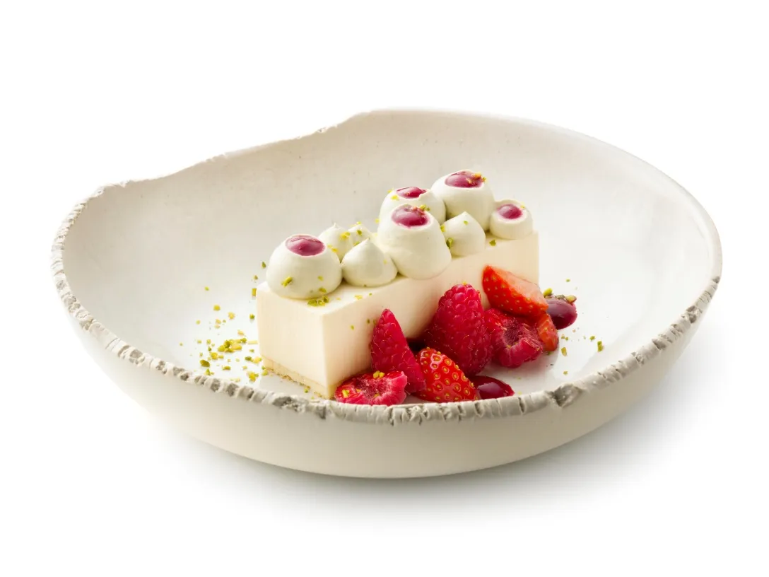 Mascarpone balk met pistache en frambozen