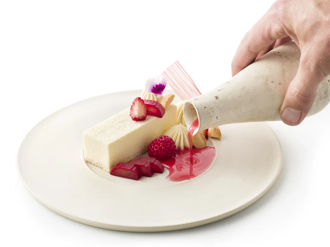 A Recipe for Mascarpone cream bar with wild strawberry, macadamia, and rhubarb | Debic